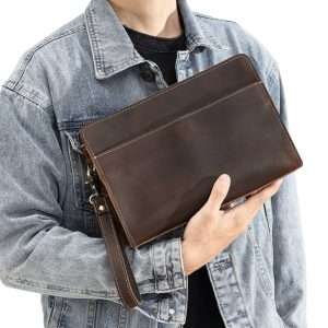 YANHUAKEKE Genuine Leather Long Clutch Bag – Crazy Horse Leather Business Multifunctional Handbag