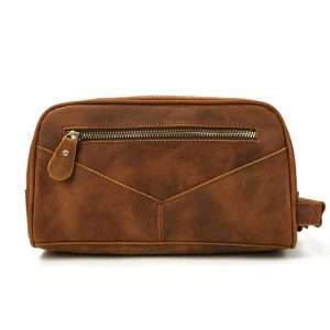 YANHUAKEKE Genuine Leather Crazy Horse Travel Storage Bag – Vintage Cowhide Double Zipper Handbag