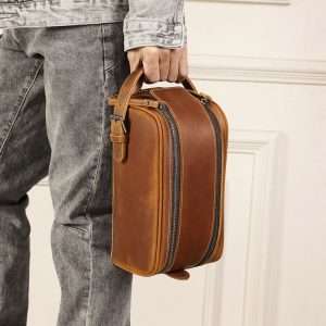 YANHUAKEKE Genuine Leather Cowhide Travel Business Handbag – Cowhide Storage Bag, Retro Style