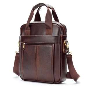 YANHUAKEKE Genuine Leather Vertical Shoulder Bag for Men – Retro Korean Business Cowhide Messenger Bag
