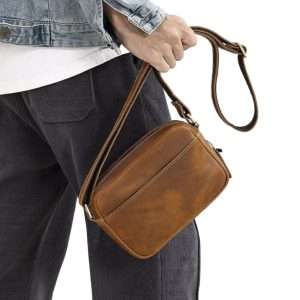 YANHUAKEKE Genuine Crazy Horse Leather Crossbody Bag – High-End Retro Shoulder Bag