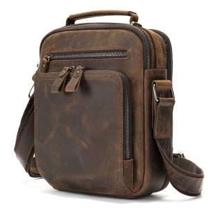 YANHUAKEKE Genuine Crazy Horse Leather Men's Shoulder Messenger Bag – Retro Multi-Function Cowhide Bag