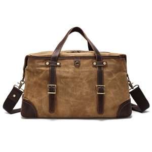 YANHUAKEKE Waxed Canvas Leather Travel Duffle Bag for Men Waterproof 38 inch Duffel Bag Weekender Overnight Vintage Travel Hand Bag Carry on Bag