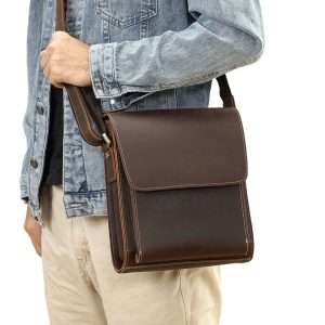 YANHUAKEKE Genuine Leather Men’s Business Crossbody Bag – Cowhide Crazy Horse Retro Shoulder Messenger Bag