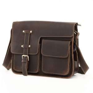 YANHUAKEKE Genuine Leather Men’s Crossbody Messenger Bag – Crazy Horse Retro Shoulder Bag, Multi-Functional