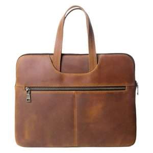 YANHUAKEKE Genuine Crazy Horse Leather Laptop Bag – 15 Inch Zipper Protective Business Office Bag